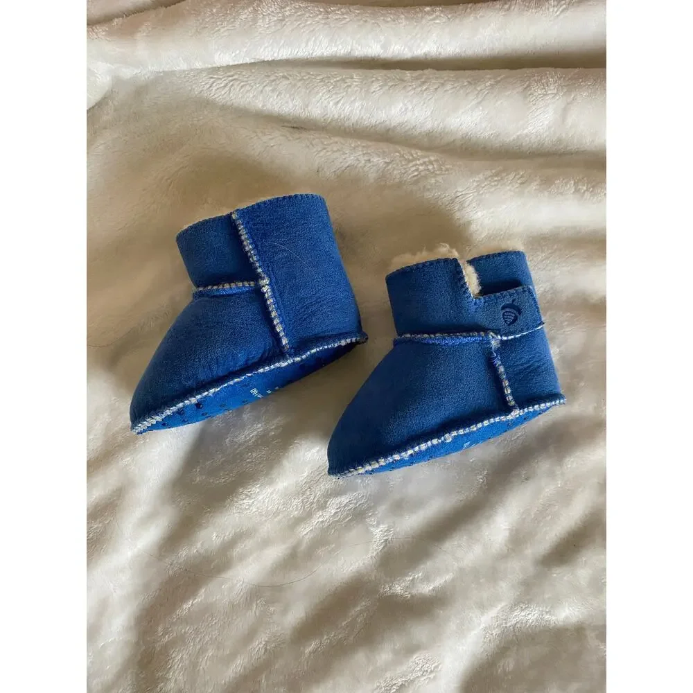 Acorn for Garnet Hill 6-12 M Blue GUC Slipper Boot Sherpa Lined Velcro Closure
